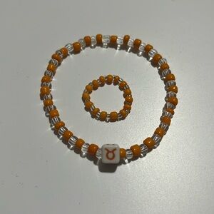 Taurus Orange Bracelet and Ring Set, Stretchy